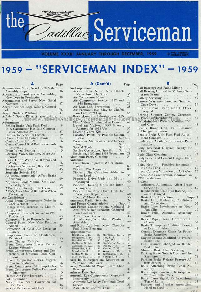 1959 Cadillac Serviceman Index