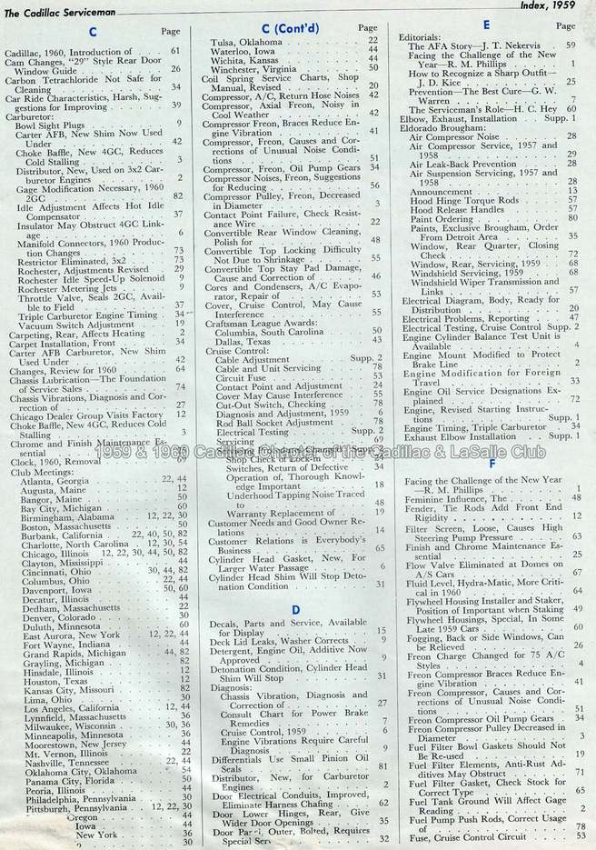 1959 Cadillac Serviceman Index