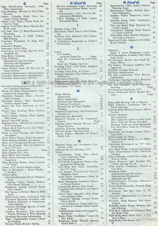 Index for the 1959 Cadillac Serviceman - page three.