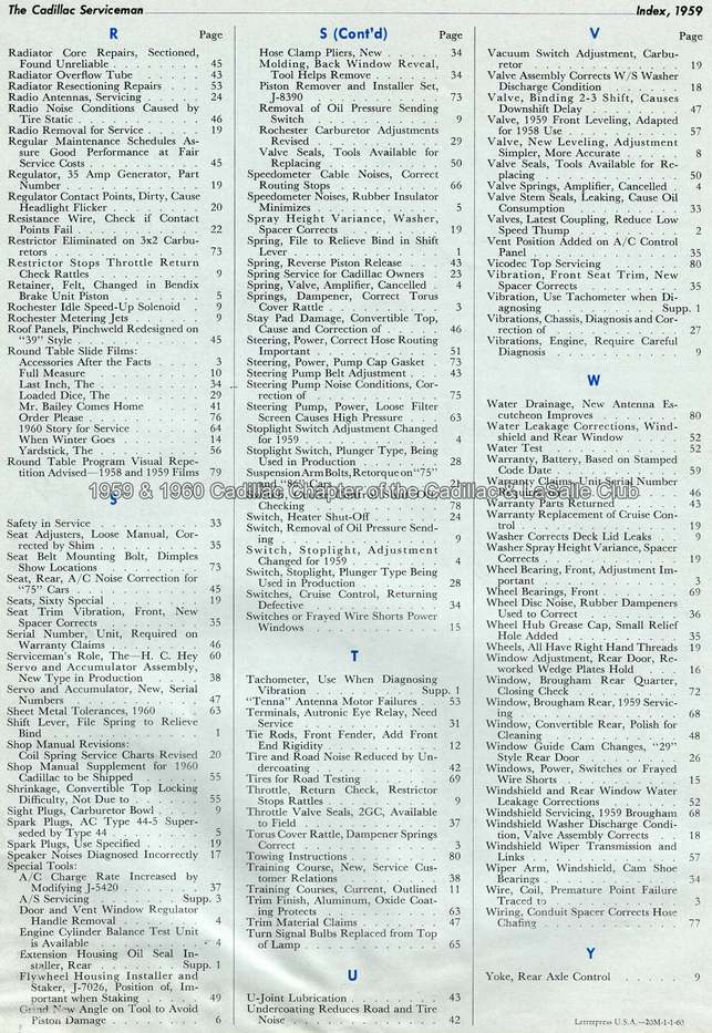 Page 4 of the 1959 Cadillac Serviceman index.