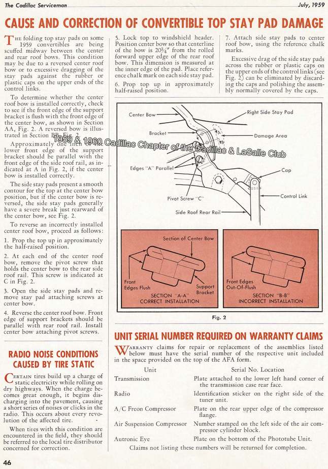 July 1959 Cadillac Serviceman bulletin