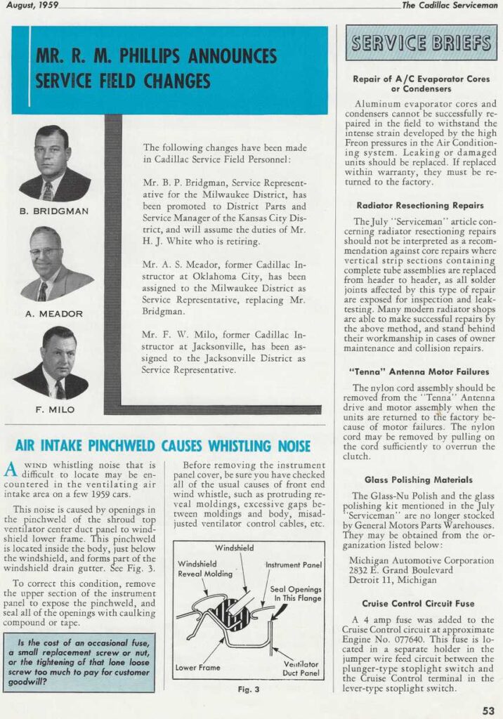 1959 August Cadillac Serviceman Cadillac dealer service bulletin