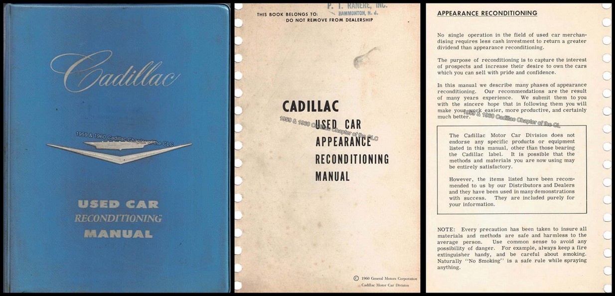 1959 1960 Cadillac Dealer used car reconditioning manual