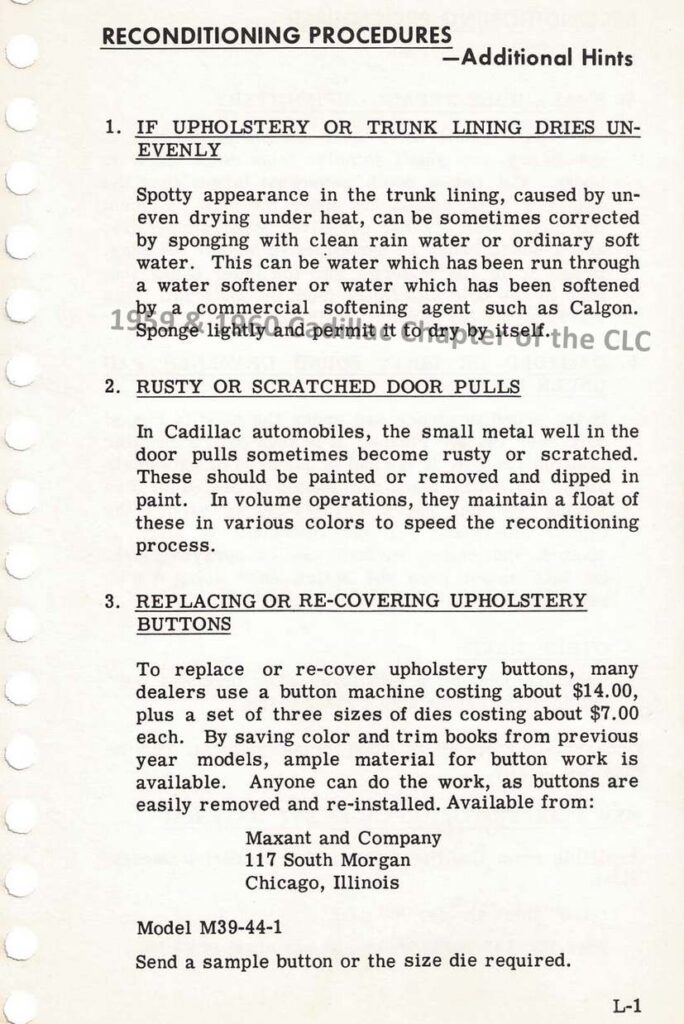 1960 edition of the Cadillac Dealer Used Car Reconditioning Manual