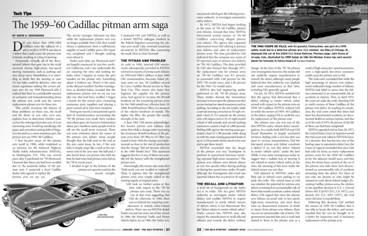 1959 1960 Cadillac pitman arm recall