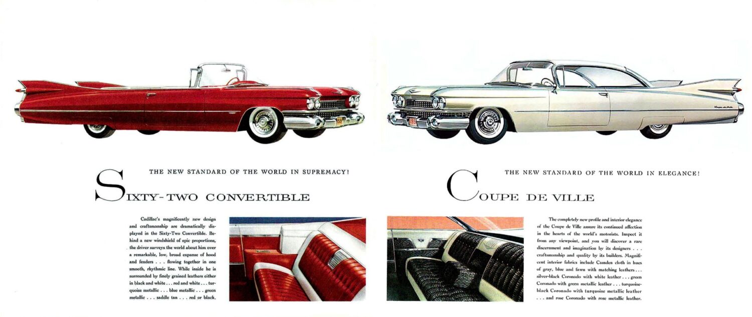 1959 Cadillac Series 62 convertible and Coupe deVille dealer sales brochure